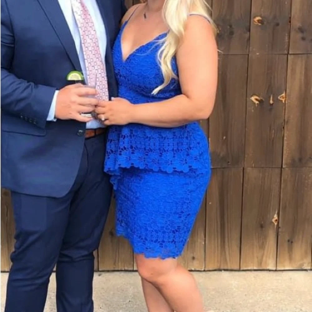 Lulus Blue Lace Ruffle Dress - Picture 3 of 5
